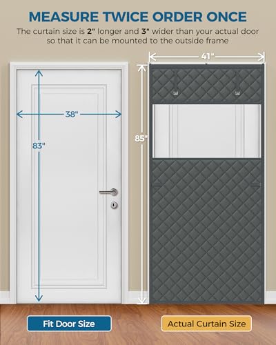 Image of Augblinds Thermal Insulated Door Curtain Fits Door Size 38 x 83 Inch, Oxford Cloth Thicken Cotton Fiber, Curtain Size 41 inch x 85 inch, Single Piece Screen Insulation Cover to Keep Warm, with Clear Windows
