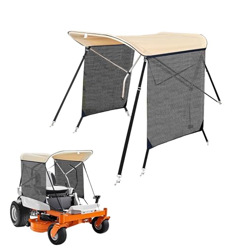FINALAWOLF Lawn Mower Canopy Wear Sunshade Curtains Outdoor Heavy Duty Lawn Mower Awning Compatible with Zero Turn Mowers Foldable UV Resistant Rain Resistant (Beige)