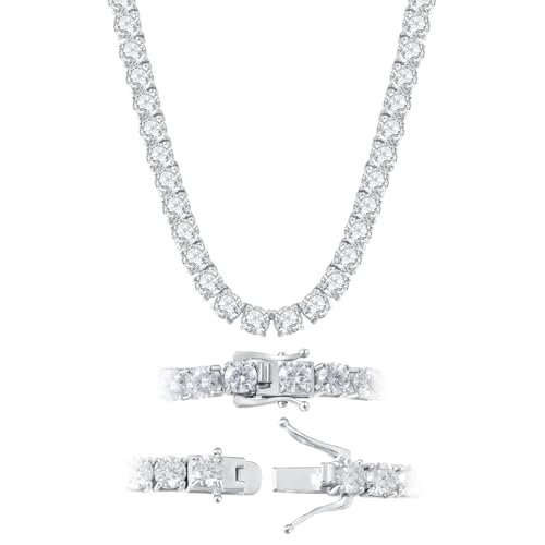 Moissanite Tennis Necklaces for Women 18k White Gold Men Necklaces 925 Sterling Silver Necklaces for Women Gifts 3-5mm Moissanite, Womens Necklaces Size 14-22 Inch2