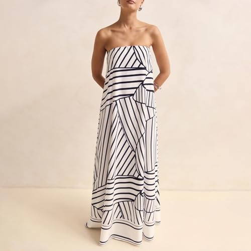 Image of Zwirelz Women Strapless Maxi Dress Boho Floral Print Flowy Long Tube Dress Off Shoulder Loose Beach Sundress