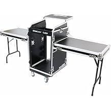 DEEJAY LED Fly Drive Case 11u Space Slant Mixer Rack / 16u Space Vertical Rack System W/Caster Board & Two Side Tables & Laptop Shelf - TBH11M16UCT2LT