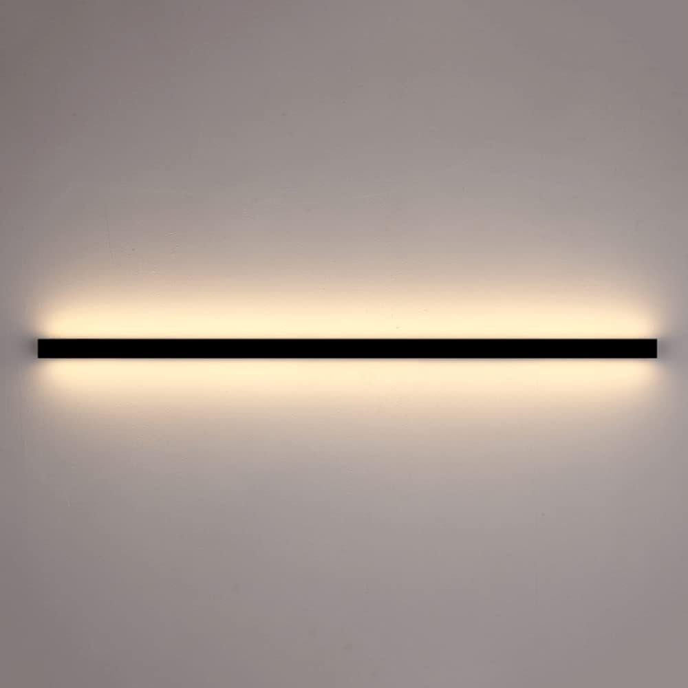 Aplique de pared lineal negro con luz LED de tres colores para dormitorio