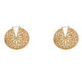 Pendientes de aro de mandala calado de oro, gran hueco recorte floral clic aros