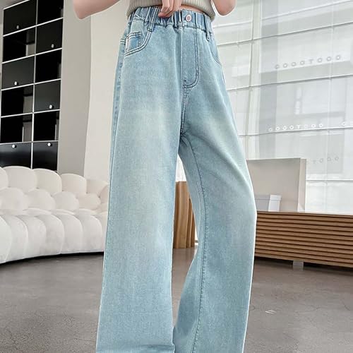 Girls Bows Jeans Kids Baggy Wide Leg Denim Pants with Bows Pockets Straight Cute Elastic Trendy Preppy Y2k Trousers4