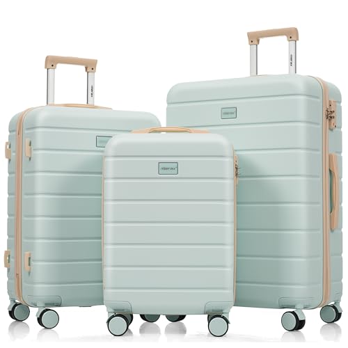 Sets Spinner Wheel Suitcase Tsa Lock Suit Case, Grey Green, 20/24/28 Inch