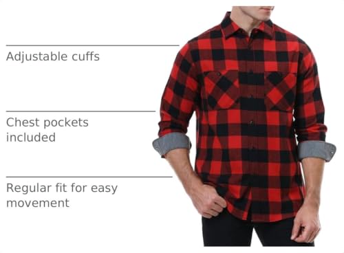 Image of WARHORSEE Flannel Shirt for Men Long Sleeve Button Down Plaid Shirts