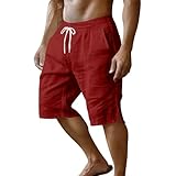 Cambkatl Men's Knee Length Summer Linen Shorts, Stylish Split Side Loose Elastic Waist Lounge Beach Shorts with Pockets
