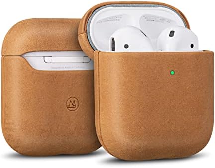 AirPods Leather Case Cover, MAOGOAM Genuine Vintage Oil Wax Crazy Horse Cowhide Leather Case for Airpods 1&2 Generation, Indiana Jones Style, Handcrafted Fully, (Brown)