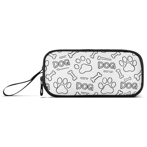 Image of Dog Paw Print Bones Pencil Case Box Boys Girls Large Pencil Pouch Zipper Compartments Big Capacity Stationery Pen Bag Organizer for Kids Teens Adults School Office
