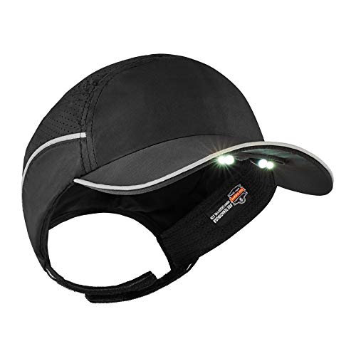 Lightweight Bump Cap with LED Brim Lighting, Baseball Hat Style, Ergodyne Skullerz 8965,Black