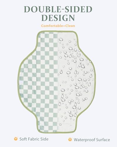 PZU Portable Diaper Changing Pad - Waterproof Travel Changing Mat with Built-in Pillow, Gifts for Baby Shower, Newborn Girls & Boys（Sage Checkers） — view 3