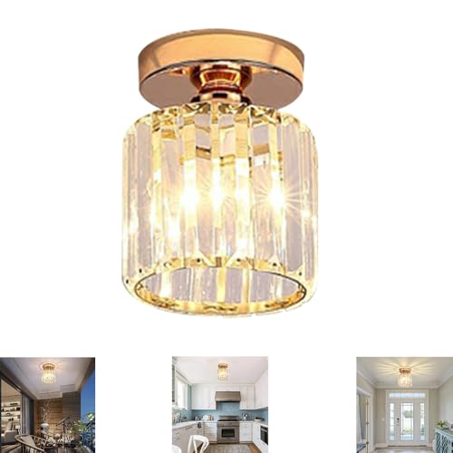 Rustique E27 Plafonnier en Cristal LED Élégant Moderne Balcon Couloir lustre Rétro Décoratif antique Ronde Cristal suspension luminaire Lustre carré pour Salon Couloir Cuisine Chambre, 14cm (D)