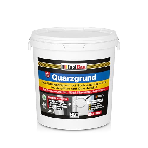 Isolbau Quarzgrund – 20 kg Grundierung für Beton & Holz, Fliesen, Keramik, Fassadenputz - Putzgrund, Fliese auf Fliese, Betongrund, Holzgrund - Wasserdicht, frostbeständig, für innen & außen