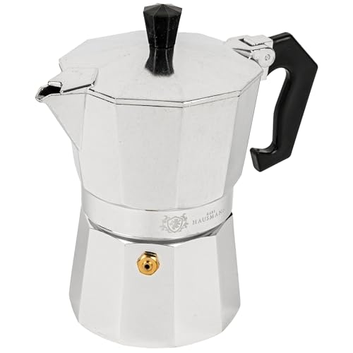 KARL HAUSMANN Cafetera Italiana 150 ml 3 Tazas - Moka De Aluminio Para Espresso Y Té, Cafetera Para Gas, Eléctrica, Vitrocerámica Y Halógena, Acabado Acero Brillante