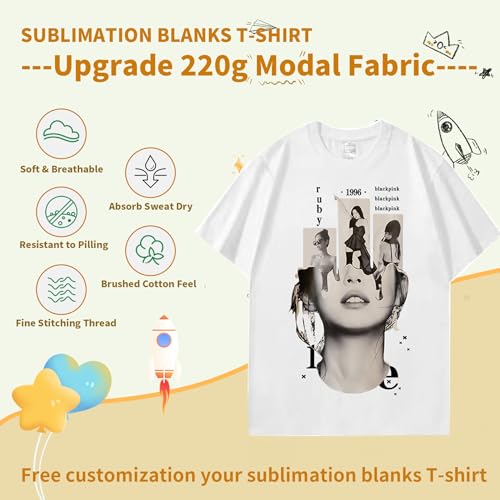 5 Pack Unisex Sublimation T-Shirts Blank,Sublimation White Polyester Short Sleeve Shirt for Men & Women, 5 Size4