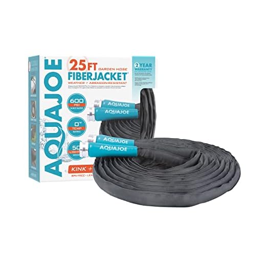 Aqua Joe AJFJH25-PRO Fiberjacket Garden Hose w/Metal Fittings and Twist Nozzle, 600 Max PSI Rating