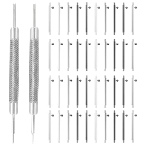 KEALBAUS 40 Barres à Ressort en Acier Inoxydable à Dégagement, L 22 mm de Diamètre, 1,5 Mm, avec 2 Bracelets de Montre à Double Pointe, Outil de Retrait, Installation Facile
