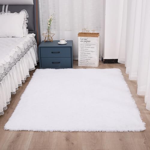 Tapis de sol moelleux pour salon et chambre moderne blanc - 2