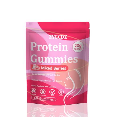 ZYGCDZ Protein Gummies 20g Protein per Serving Supports Healthy Hair Skin Nails & Energy Zero Sugar Vegan Protein Supplement for Women and Men Mixed Berries Flavor 60 Gummies (1)