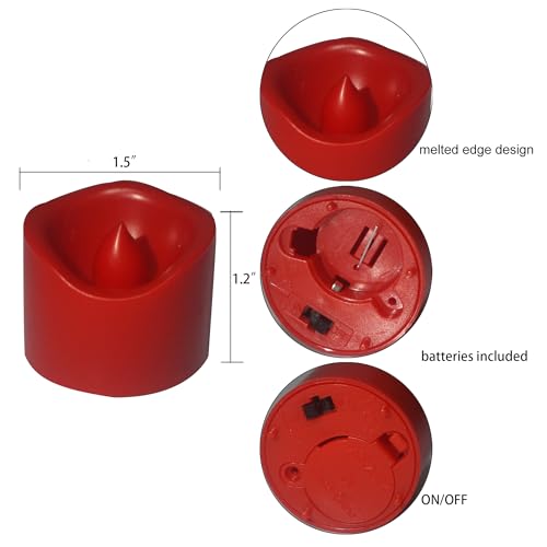 Image of CANDLE CHOICE Battery Operated Flameless Tea Lights Bright Flickering LED Tealight Votive Candles for Wedding Party Table Centerpieces Halloween Christmas Decoration Batteries Included 20 Pack Red