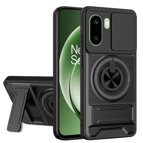 Image of AESTMO OnePlus 15R 5G Back Cover | Armor Camera Slider 360 Degree Rotating Finger Ring Holder Case with Bracket Stand Back Case Cover for OnePlus 15R 5G (Compatible with MagSafe Accessories) (Black)