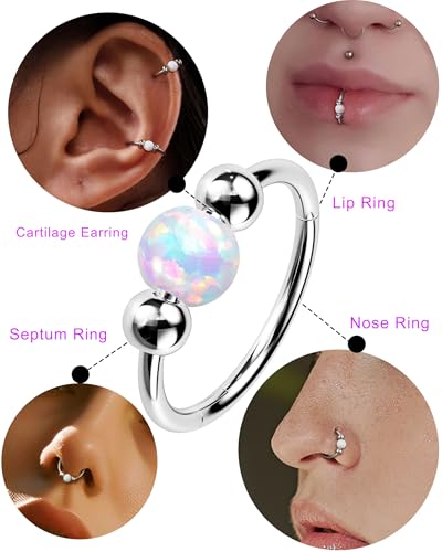 Jewseen Helix Earring Opal Nose Hoops Stainless Steel Septum Rings 2PCS Cartilage Earrings 18G Daith Tragus Earrings 7mm