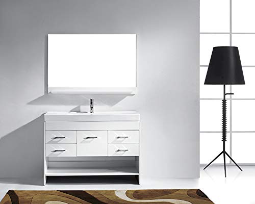 Virtu Usa Gloria 48 Inch Single Sink Bathroom Vanity Set In White W/Integrated Square Sink, White Ceramic Countertop, Single Hole Polished Chrome, 1 Mirror - Ms-575-C-Wh #TOP2