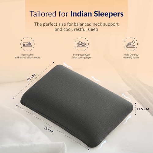 Image of SleepyHug ReliefPLUS Pillow | Cooling Memory Foam for Deep Relief | Orthopedic Neck & Shoulder Support | 55x35x13 cm | Light Grey (Pack of 2)