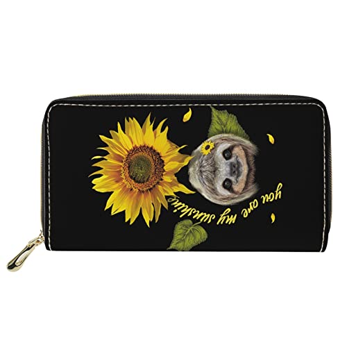 Belidome Borsa da donna in pelle portafoglio portamonete con cerniera, Bradipo di girasole, Taglia unica,