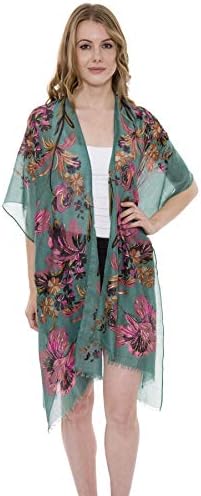 Women's Summer Long Light Floral Print Short Fringes Kimono Open Front Outwear Beachwear Dress (Red)