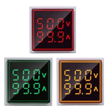 Microtail Direct AC Voltage/Current Meter LED Display Voltmeter-Ammeter Range 600V, 0-100A, (Red-Yellow-Green) Combo