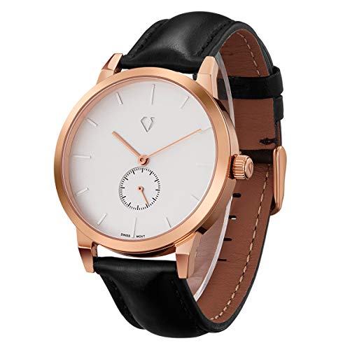 SURVAN WatchDesigner Montre à Quartz Suisse pour Homme Verre Saphir Boîtier en Acier Inoxydable Bracelet en Cuir (Blanc)