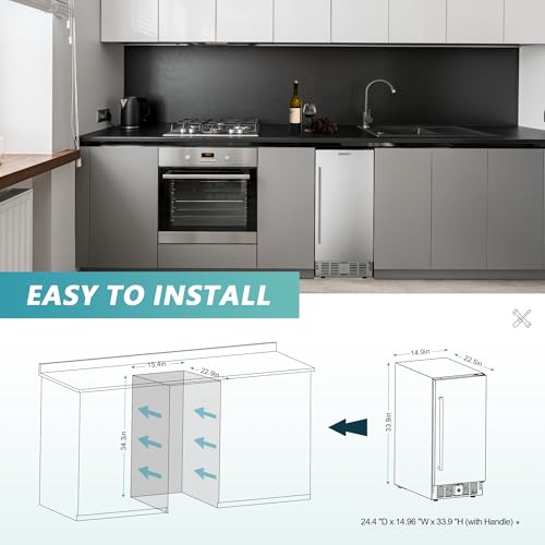 Image of EUHOMY Beverage Refrigerator 15 Inch, Under Counter 127 Can Beverage Fridge with Stainless Steel Door, Beverage Cooler Built-in and Undercounter Drink Fridge - Soda Cola