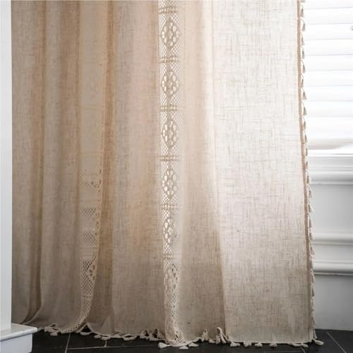 Rideau en dentelle de jute et lin style bohème chic 150x240cm