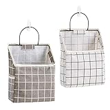 2Pack Wall Hanging Storage Bag - Gray and White, Over The Door Closet Organizer Hanging Pocket Linen