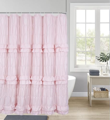 Pink Ruffle Shower Curtain, Shabby Chic Vintage Bathroom Curtains 72x72 by YINFUNG - Used condition - Image 3