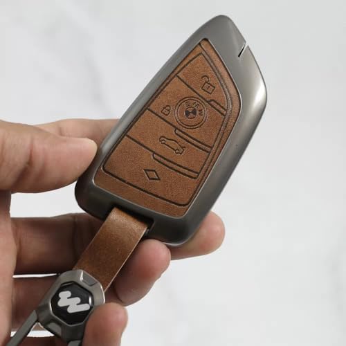 Image of Metal Alloy Leather Key case for BMW 4 Button Smart Key (TAN)