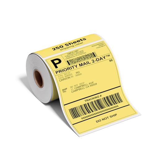 Image of Phomemo 4x6 Yellow Thermal Label, Shipping Labels Pack of 250 4x6 Roll Labels, Compatible with Phomemo, Zebra, Rollo, Jadens and Other Thermal Printers