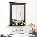 Tangkula Bathroom Mirror with Shelf, Rectangle Over Sink Mirror, Hanging Vanity Mirror for Dressing Room Washroom Bedroom, Modern Concise Wall Mounted Mirror (22.5' x 27',Black)