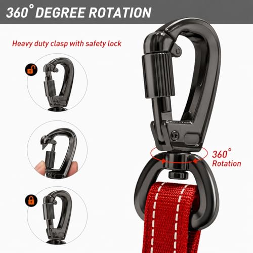 Image of 6-in-1 Tactical Dog Leash for Large & Medium Dogs, Heavy Duty Bungee Leash with Dual Handle, Reflective Shock Absorbing Nylon Training Leash with Car Seat Belt (Red)