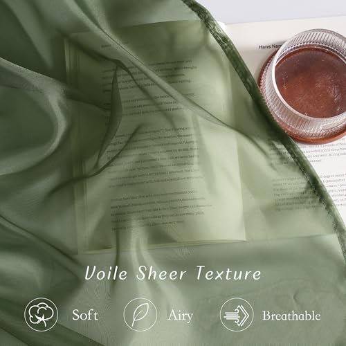 Image of NICETOWN Forest Green Sheer Curtains 96inches Long for Living Room, Grommet Voile Sheer Light Filtering Window Treatments for Bedroom, Sage Green, W54 x L96, Set of 2