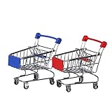 Mini Shopping Cart Toys, Trolley Model Toys, Tabletop Mini Storage Decorations(Blue, Red 2 Pieces) Toy Shopping cart