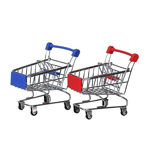 Mini Shopping Cart Toys, Trolley Model Toys, Tabletop Mini Storage Decorations(Blue, Red 2 Pieces) Toy Shopping Cart #TOP14