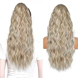 26 inch Drawstring Ponytail Extension for Women, Long Wavy Pony Tails Hair Extensions, Synthetic Hair Extensions Ponytail for Daily Use (Ash Blonde with White Highlights)