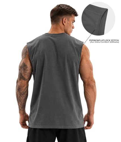 Image of SHODOX Men's 100% Cotton Tank Top | Round Neck Sleeveless Gym Vest | Loose Fit Casual Sportswear T-Shirt | Breathable & Lightweight Fitness Wear for Workout & Active Wear