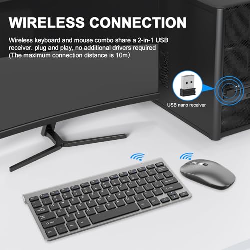 Image of cimetech Mini Wireless Keyboard and Mouse, 2.4G Portable Slim Keyboard and Mouse Set with 12 Multimedia Shortcuts for Computer, PC, Laptop, Tablet, Desktop, Android SmartTV (Grey)