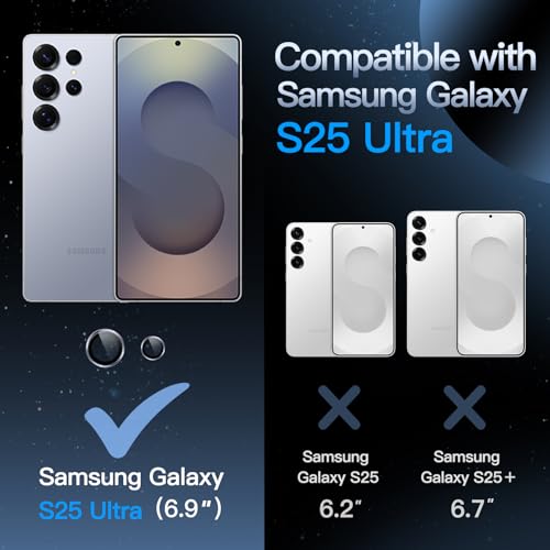 Image of JETech Camera Lens Protector for Samsung Galaxy S25 Ultra 5G, 9H Tempered Glass Metal Individual Ring Cover, Easy Installation Tray, HD Clear, 1 Set (Titanium Silverblue)