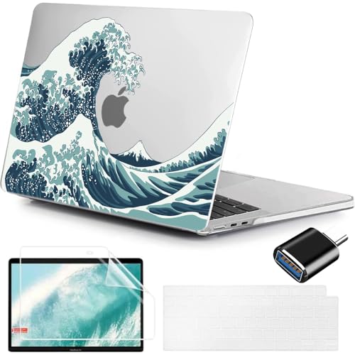 MUSHUI 4 en 1 Funda Compatible para MacBook Air 13.6 Pulgadas M2 A2681 M3 A3113 M4 A3240 2025 2024 2022 con Touch ID, Plástico Carcasa Rígida & Cubierta del Teclado & Protector de Pantalla, X81-4