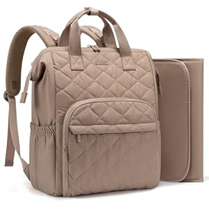 LOVEVOOK Small Diaper Bag Backpack, Mini Baby Bag for Girl Boy with Changing Pad, Diaper Backpack for Mom Dad with Stroller Buckles, Khaki