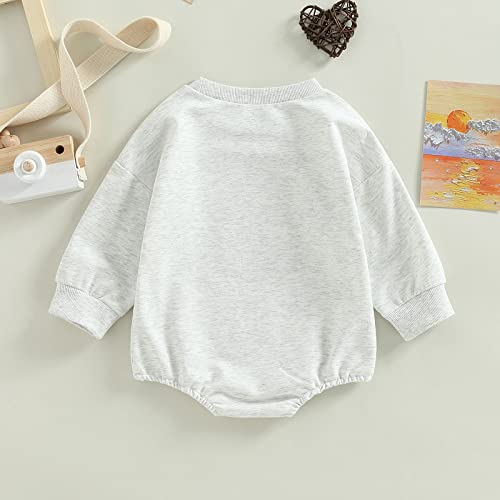 Infant Newborn Baby Girls Boys Fall Romper Casual Long Sleeve Round Neck Cow Letter Print Bodysuit Jumpsuit (Light Grey, 0-3 Months) #TOP6